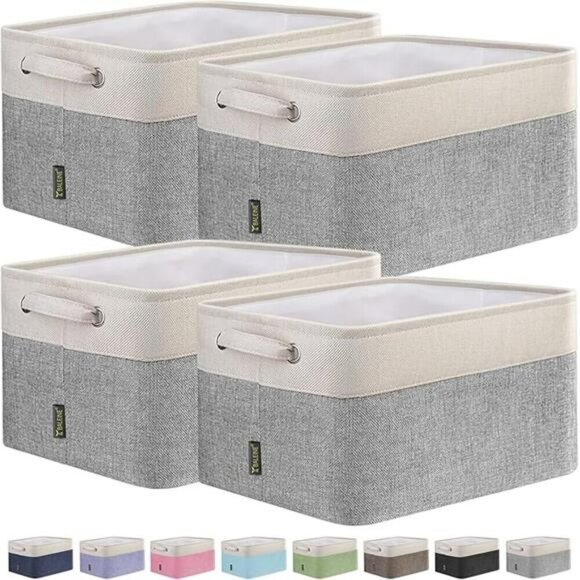 BALEINE Fabric Storage Bins Set of 4 Shelf Closet Organizer Baskets Grey - Picture 7 of 7